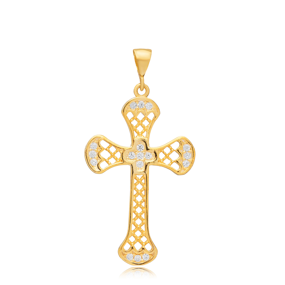 Unique Pattern Cross Design CZ Stone Religious Silver Jewelry