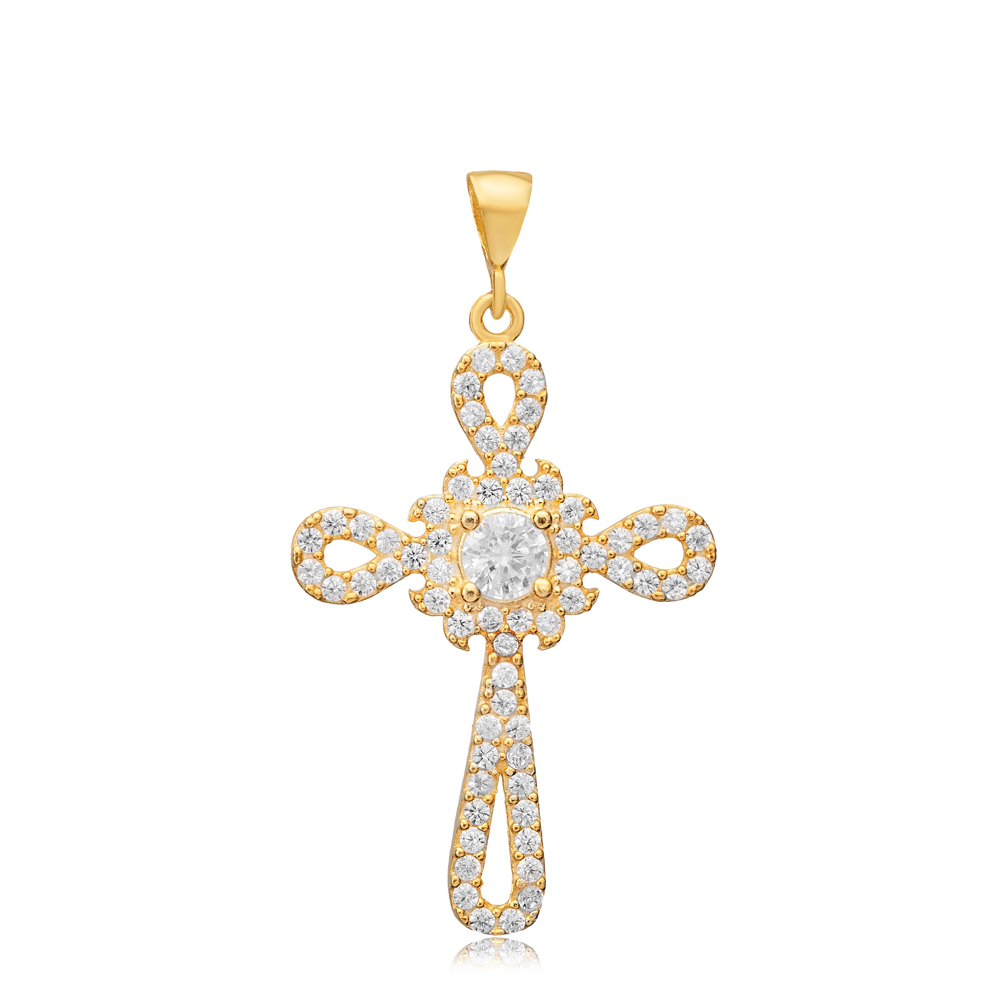 Cross Shape Cubic Zircon Stone Religious Silver Pendant