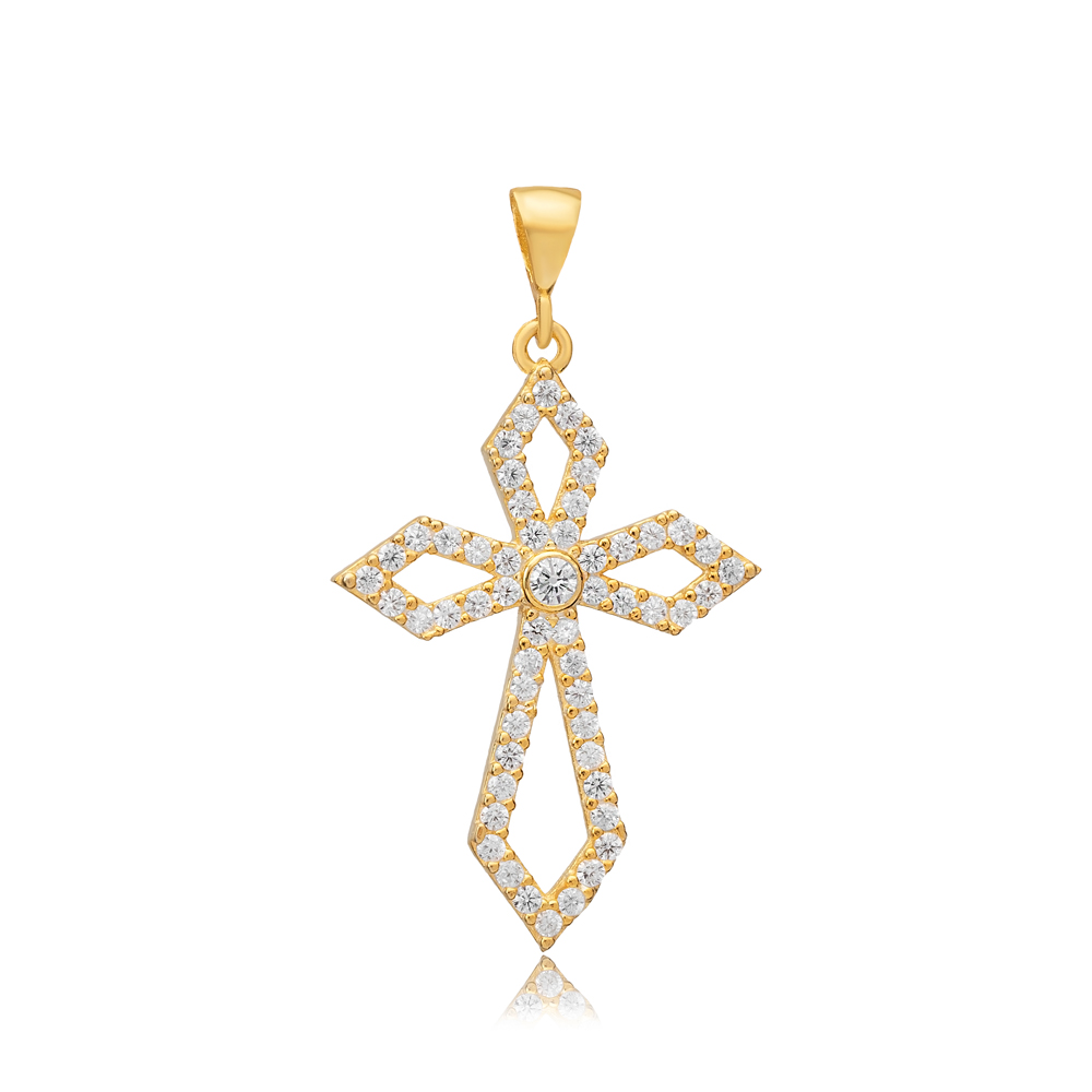 Religious Cross Shape CZ 925 Sterling Silver Pendant Charm