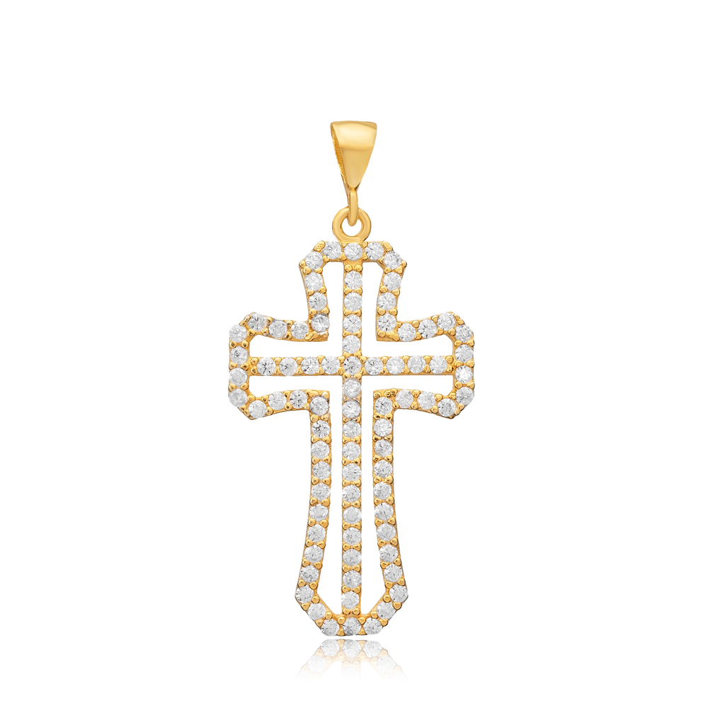 Classic Religious Cross CZ Stone 925 Silver Pendant Charm