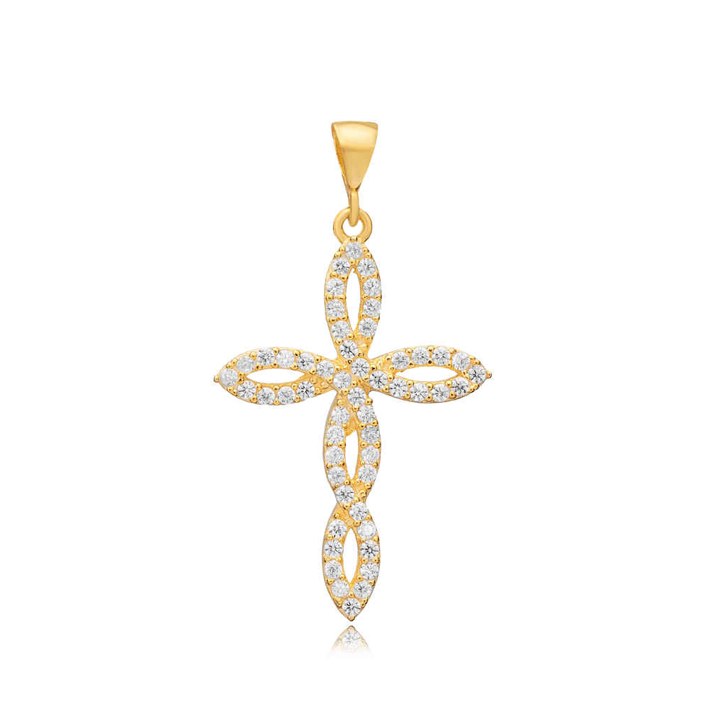 Cross Design Religious Cubic Zircon Stone 925 Silver Charm