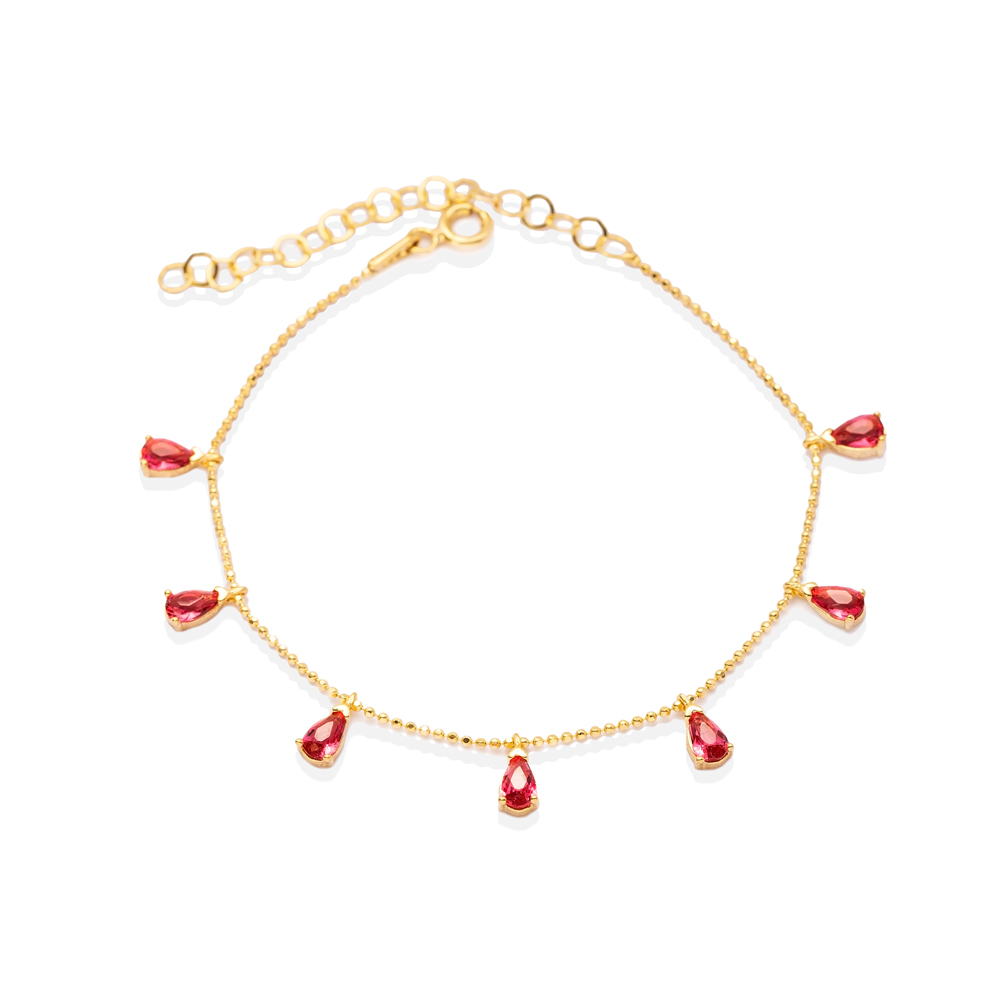 Minimalist Ruby CZ Stone Pear Shape Shaker Bracelet Jewelry