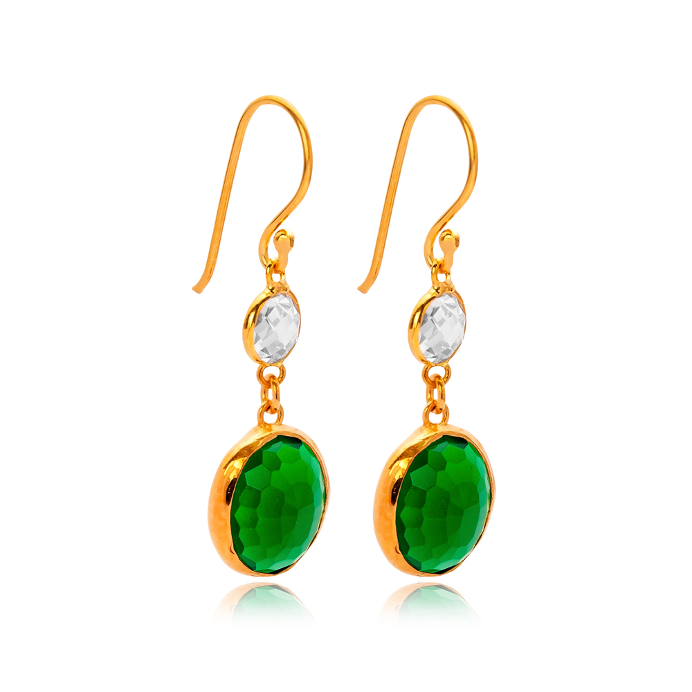 Emerald Quartz Oval Hook 925 Silver Earrings Jewelry