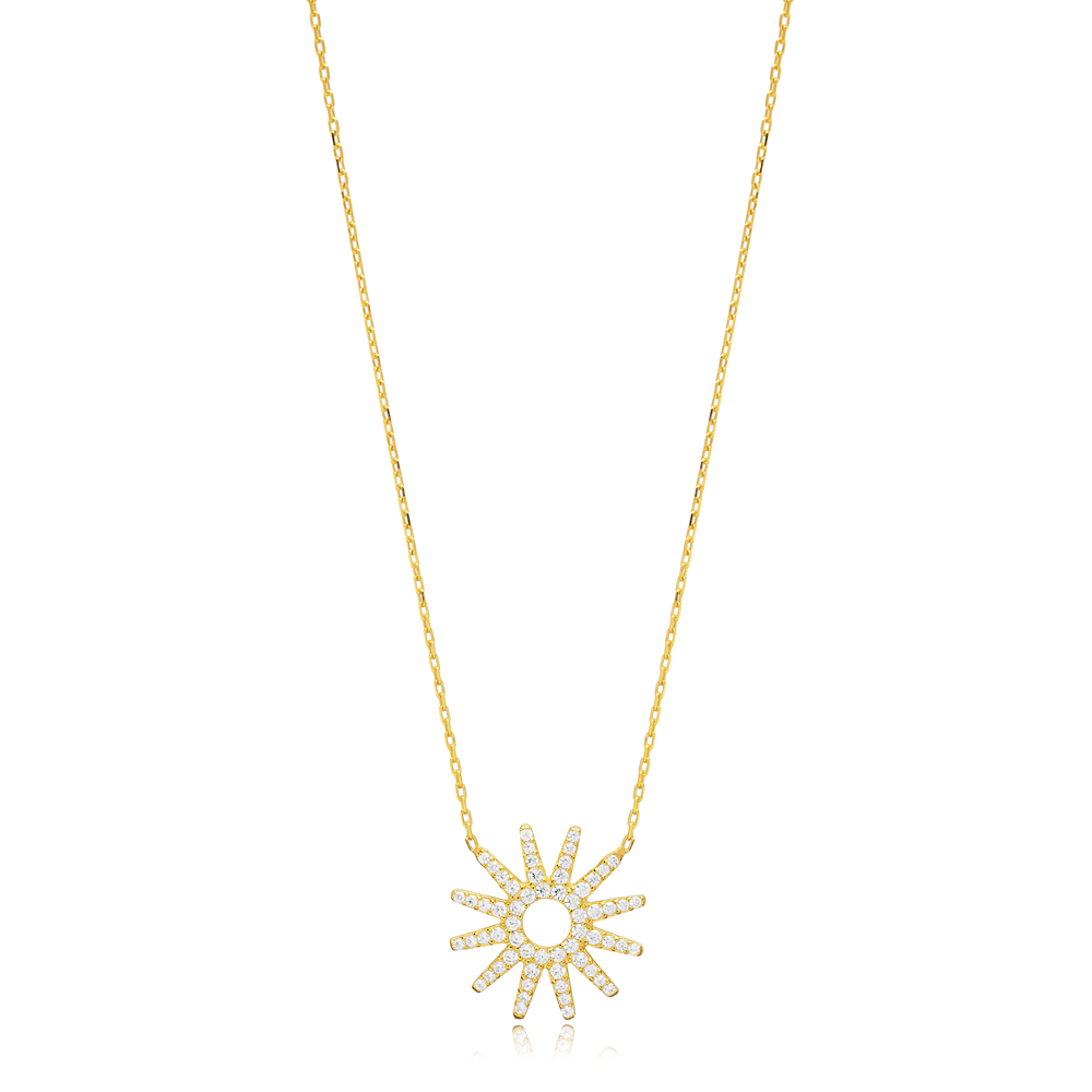 Sun Design CZ Stone Wholesale Jewelry Silver Charm Necklace