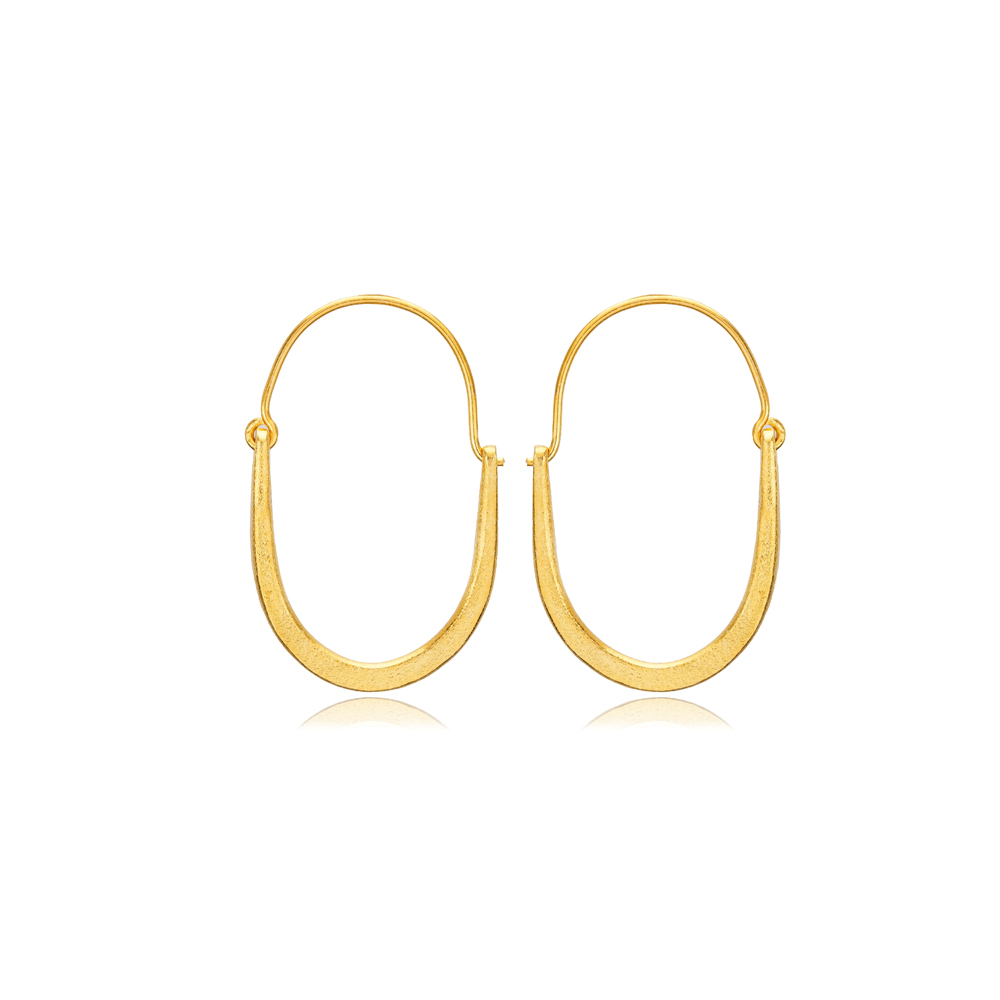 Plain Oval Shape Hoop Earrings 22K Gold Silver Jewelry