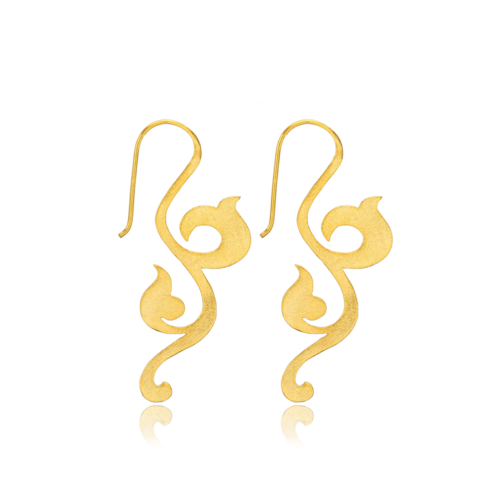 Unique Pattern Plain 22K Gold Silver Jewelry Hook Earrings