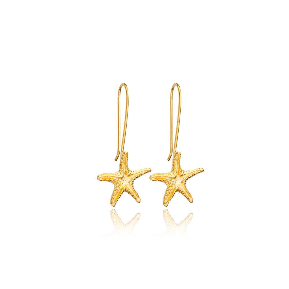 Starfish Design Plain 22K Gold Silver Jewelry Hook Earrings