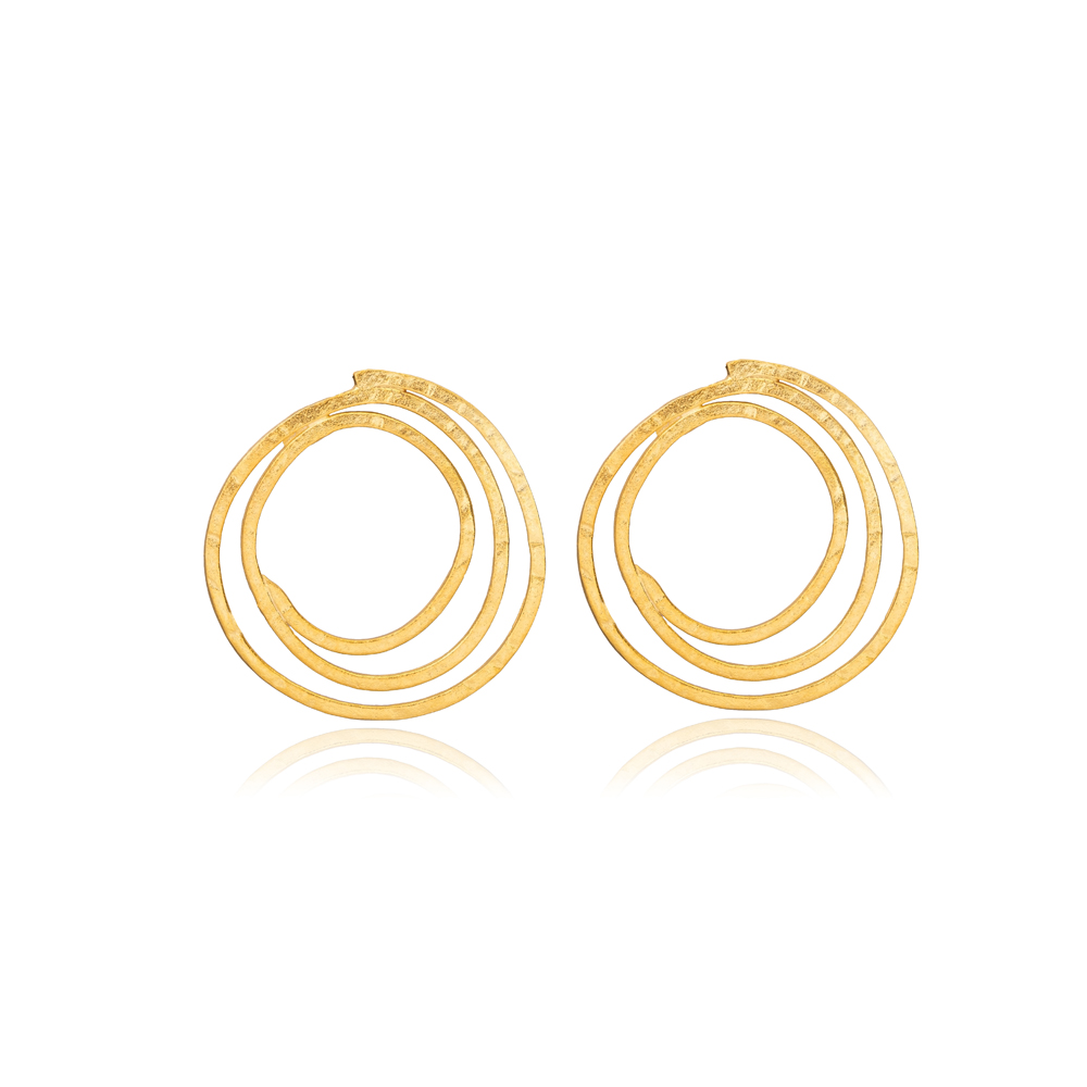 Spiral Design Plain Stud Earrings 22K Gold Silver Jewelry