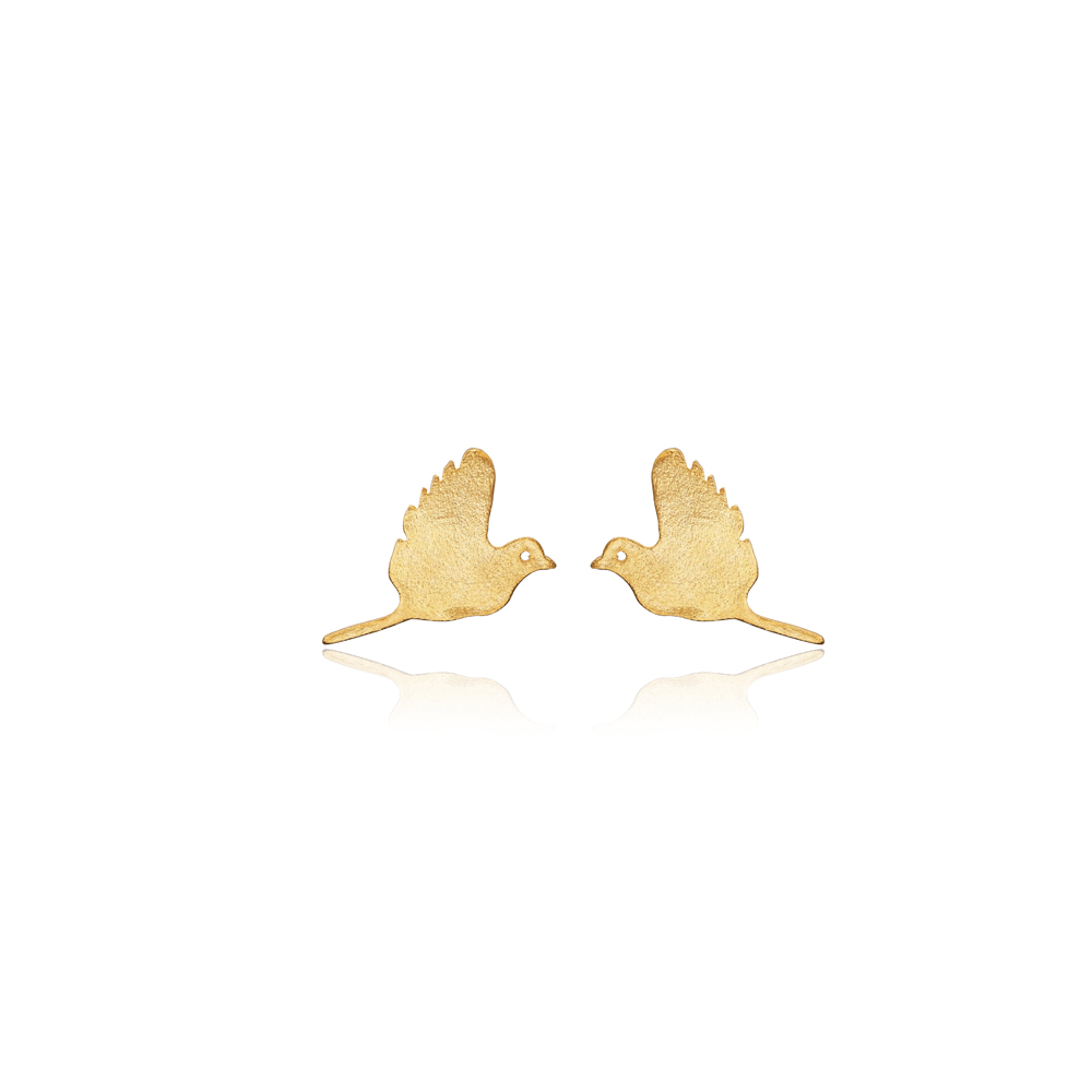 Plain Bird Design Sterling Silver 22K Gold Stud Earrings