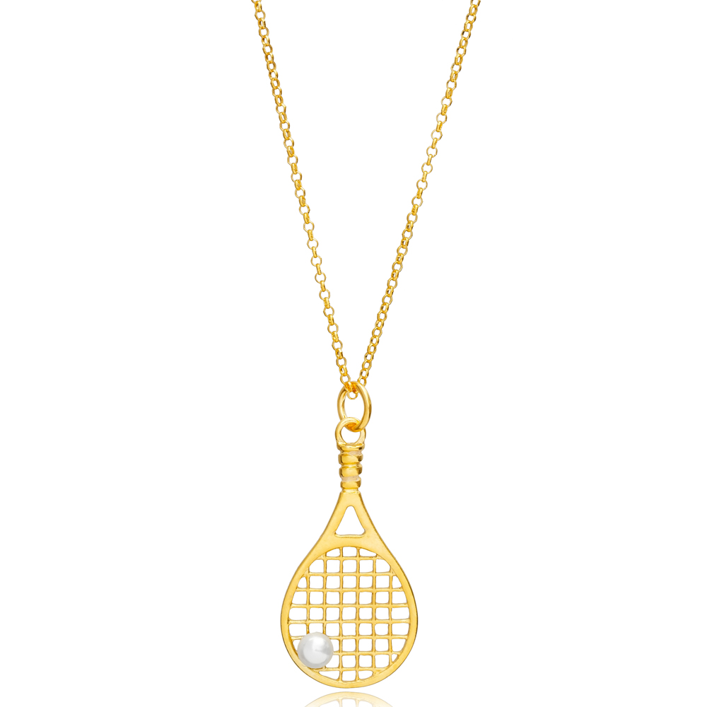 Racket Design with Pearl Vintage Silver 22K Gold Necklace