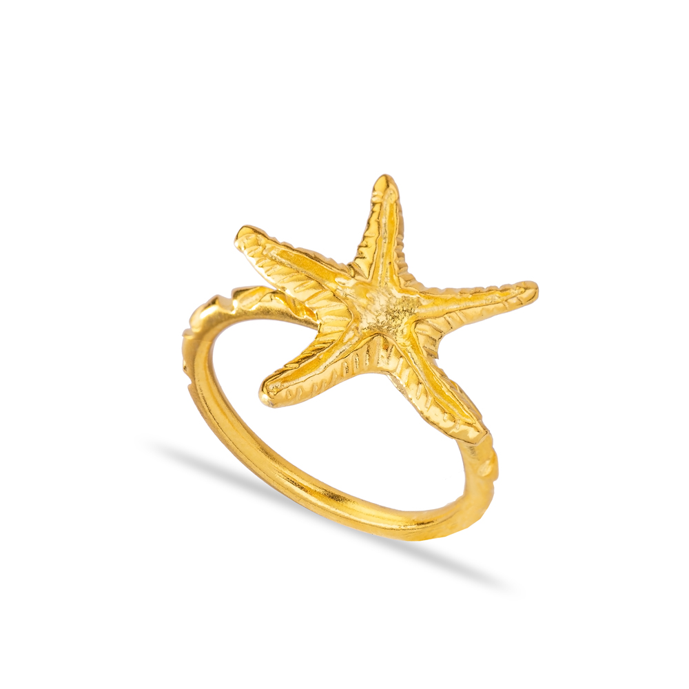 Starfish Design Plain Cute Silver 22K Gold Vintage Ring