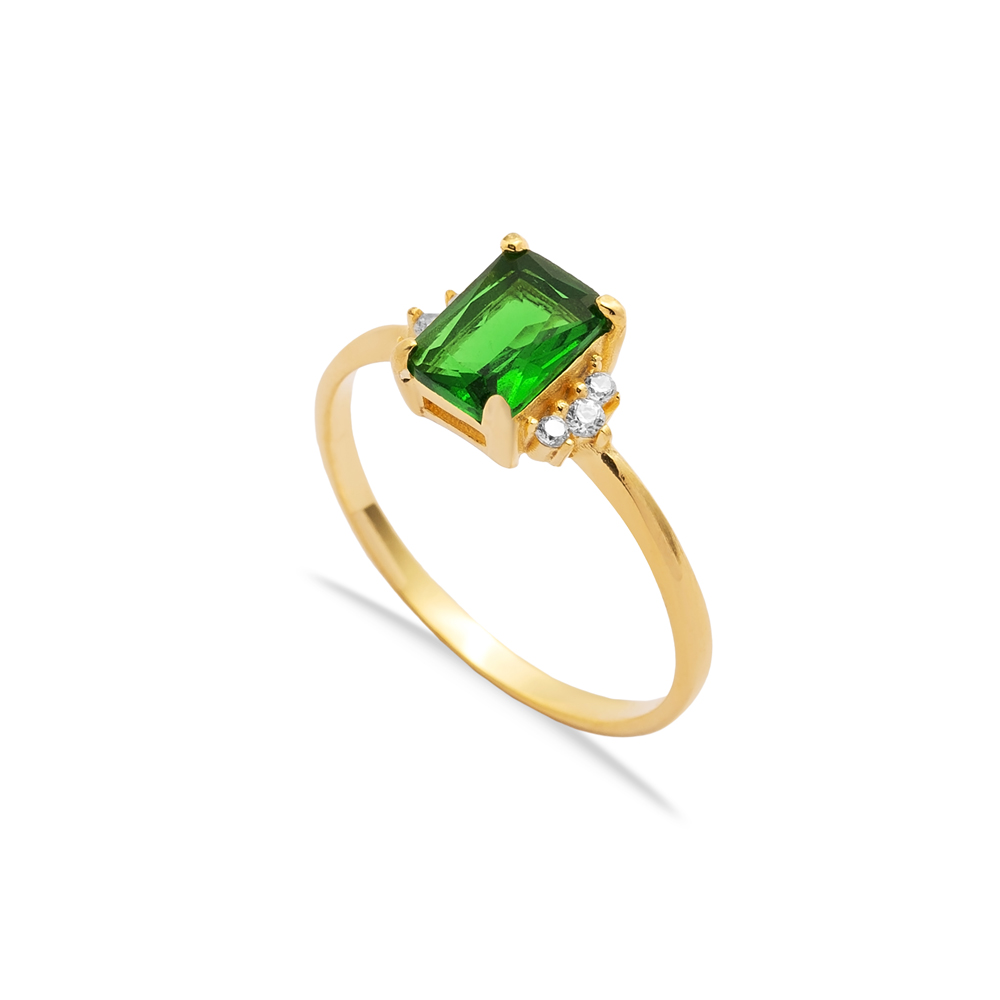 Emerald CZ Stones Rectangle Cut Silver Cluster Women Ring