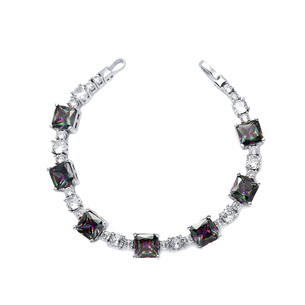 Mystic Topaz CZ Stone Shiny Stone Silver Tennis Bracelet