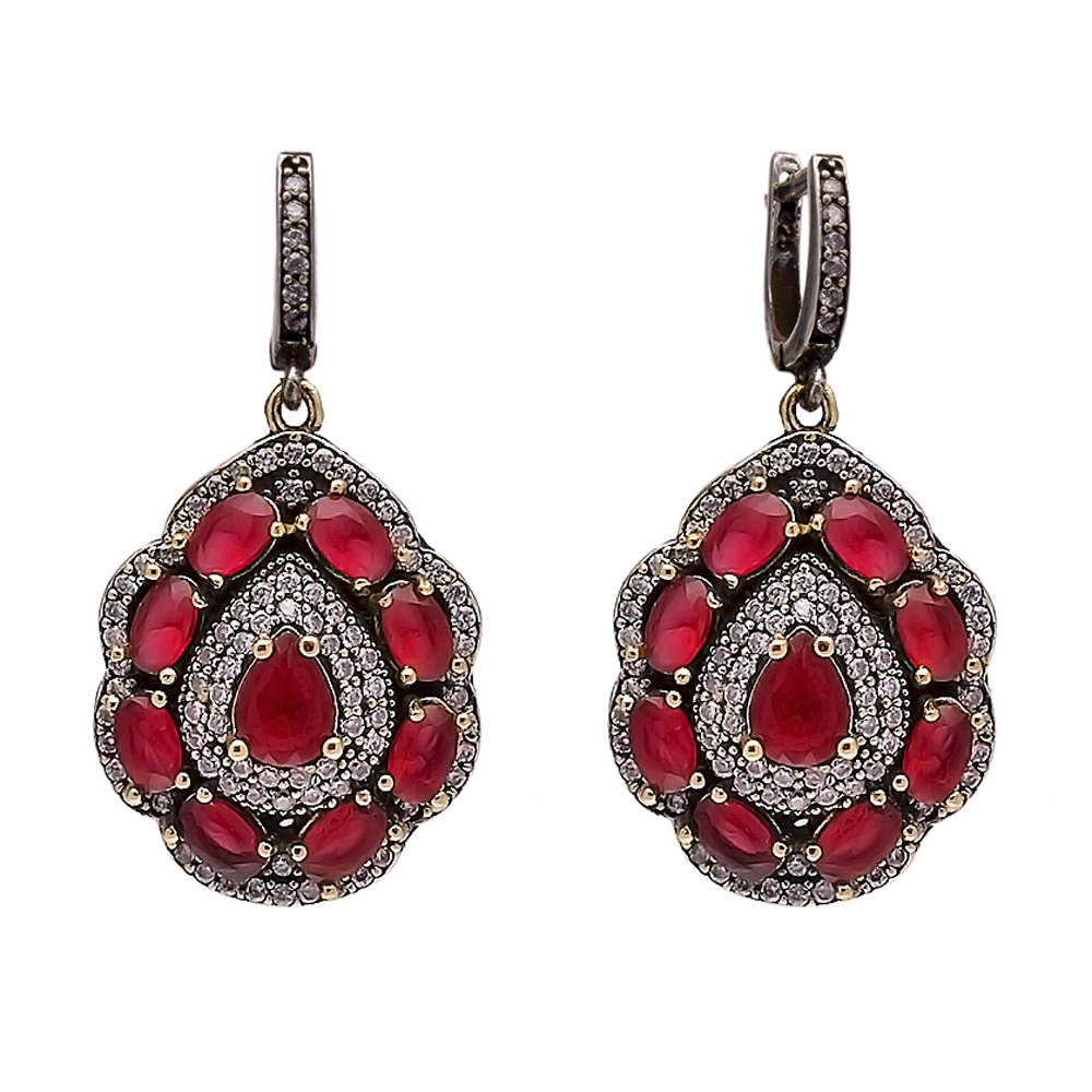 Garnet CZ Turkish Authentic Pear Dangle Earrings