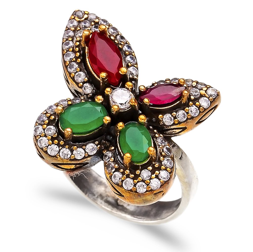 Butterfly Shape Emerald Garnet CZ Authentic Rings