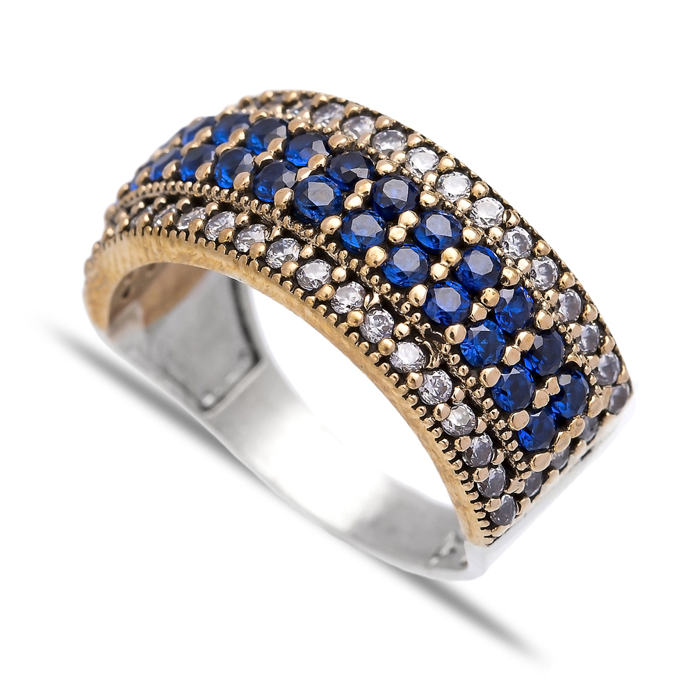 Sapphire CZ Stone Turkish Silver Band Authentic Rings