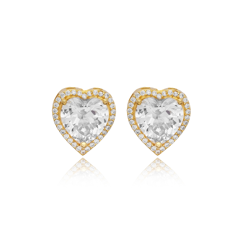 CZ Stones Heart Design Handmade Wholesale Silver Stud Earrings