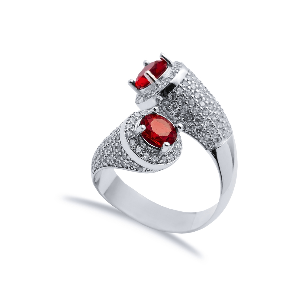 Garnet CZ Round Stony Cluster Wholesale Adjustable Silver Ring