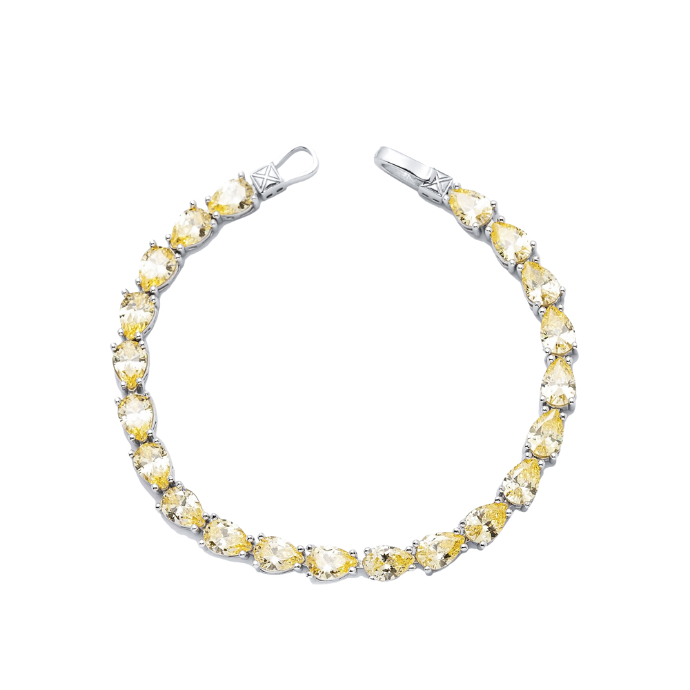 Pear Shape Citrine CZ Stones Sterling Silver Tennis Bracelet