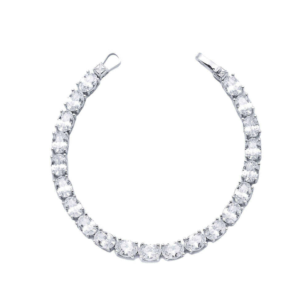 Oval Shape Clear Zircon Stones Wholesale 925 Silver Tennis Bracelet