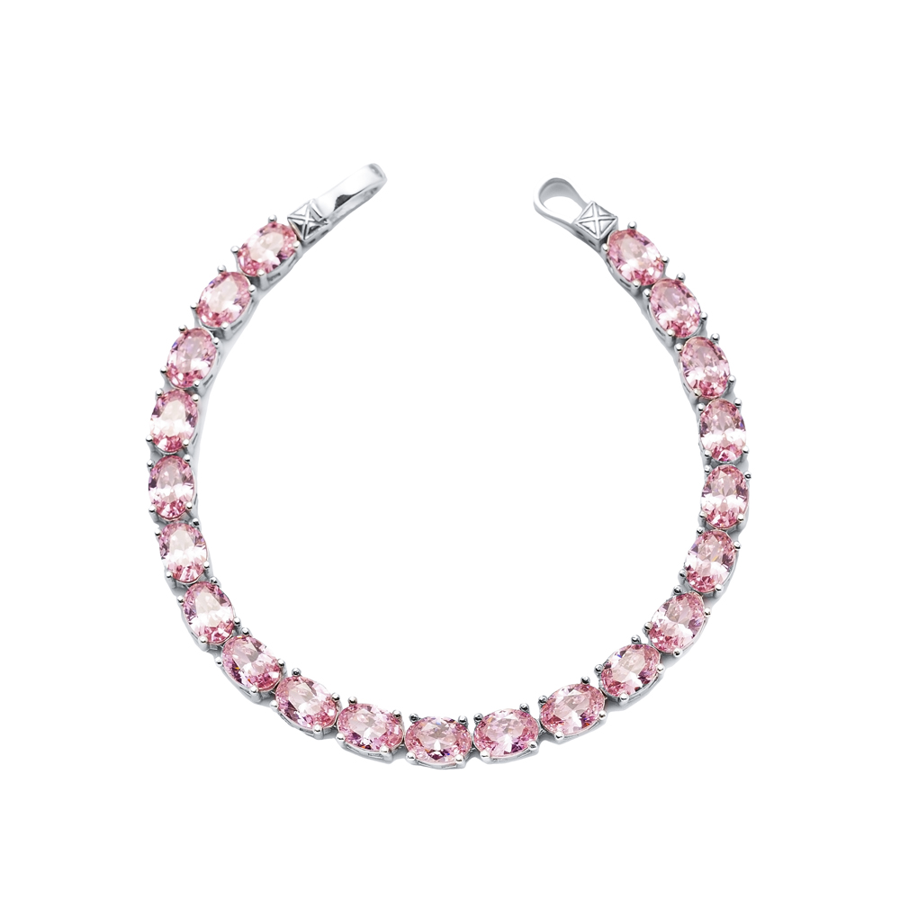 Oval Shape Pink CZ Stones Wholesale 925 Silver Tennis Bracelet