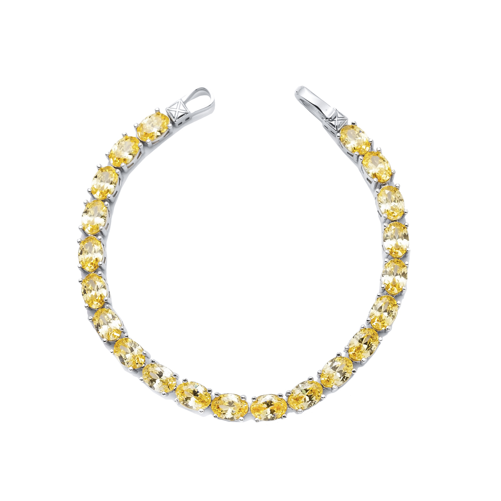 Oval Shape Citrine CZ Stones Wholesale 925 Silver Tennis Bracelet