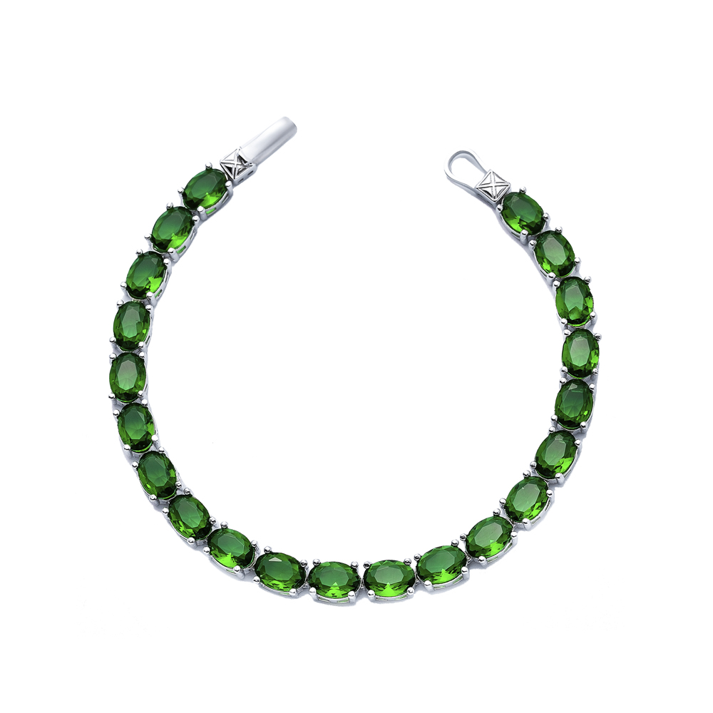 Oval Shape Emerald CZ Stones Wholesale 925 Silver Tennis Bracelet