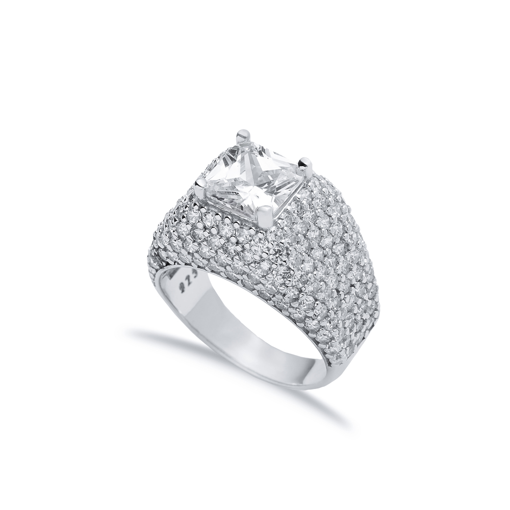 Square Shape CZ Stones Wholesale Sterling Silver Stony Cluster Ring