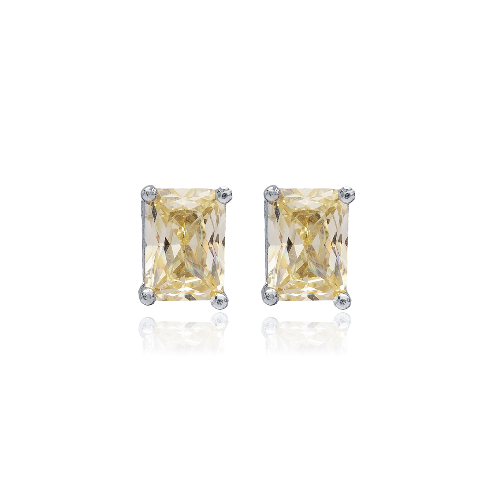 Citrine CZ Stone 5x7 mmBaguette Rectangle Stud Earrings