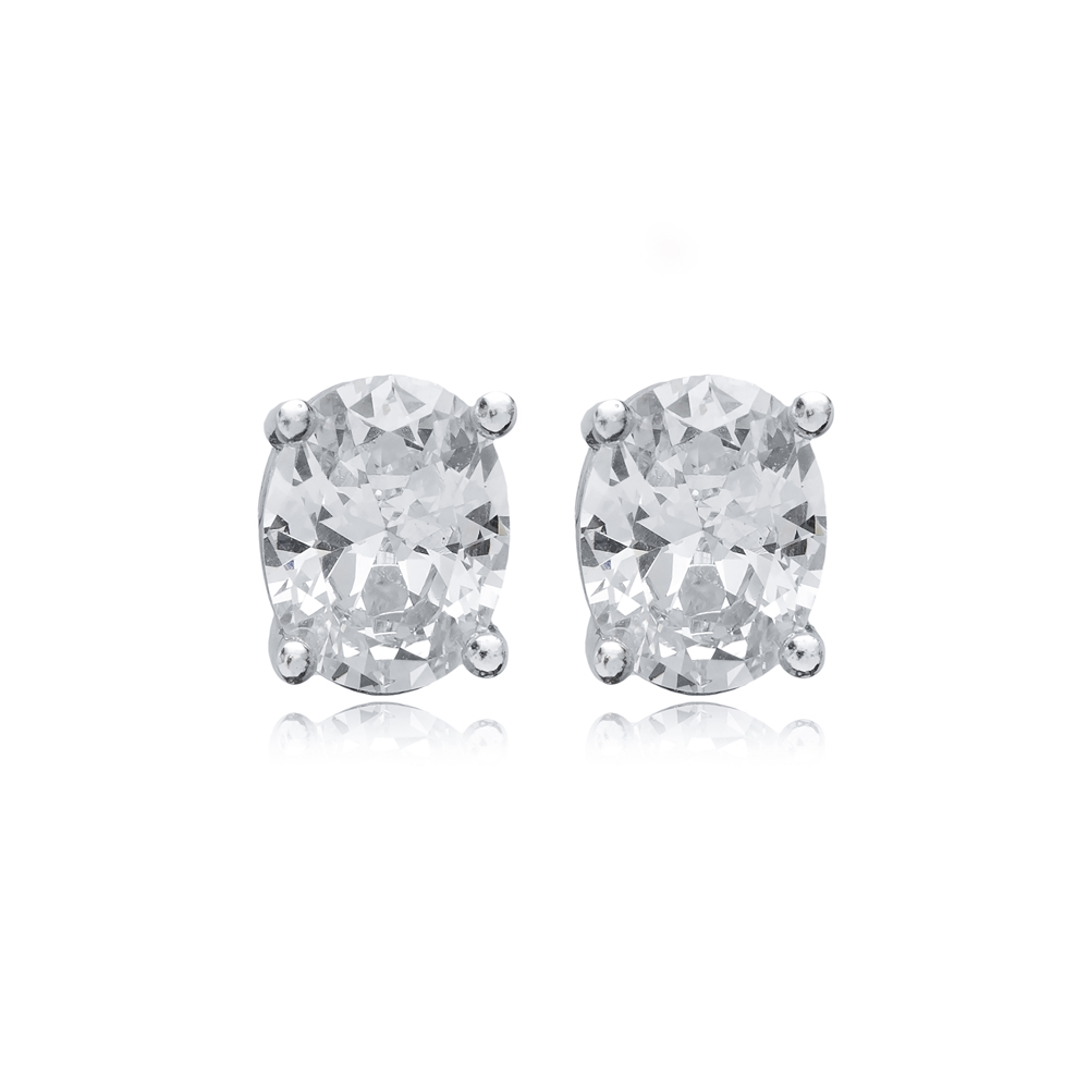 Oval CZ Stones Wholesale 925 Sterling Silver Stud Earrings