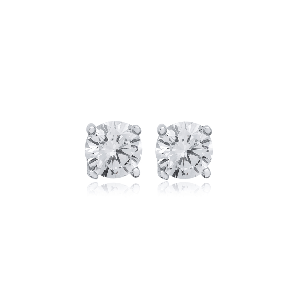 Clear CZ Round Design 6 mm 925 Sterling Silver Stud Earrings