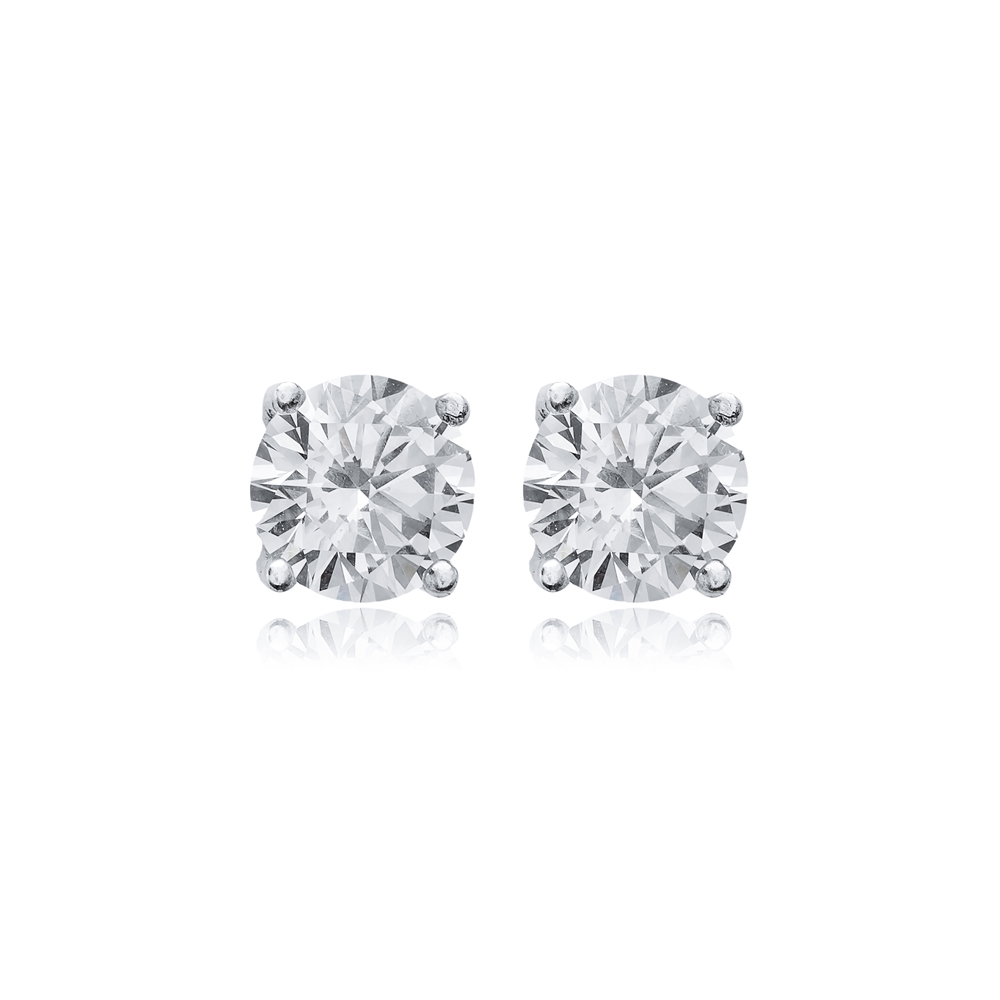 Clear CZ Round Design 7 mm 925 Sterling Silver Stud Earrings