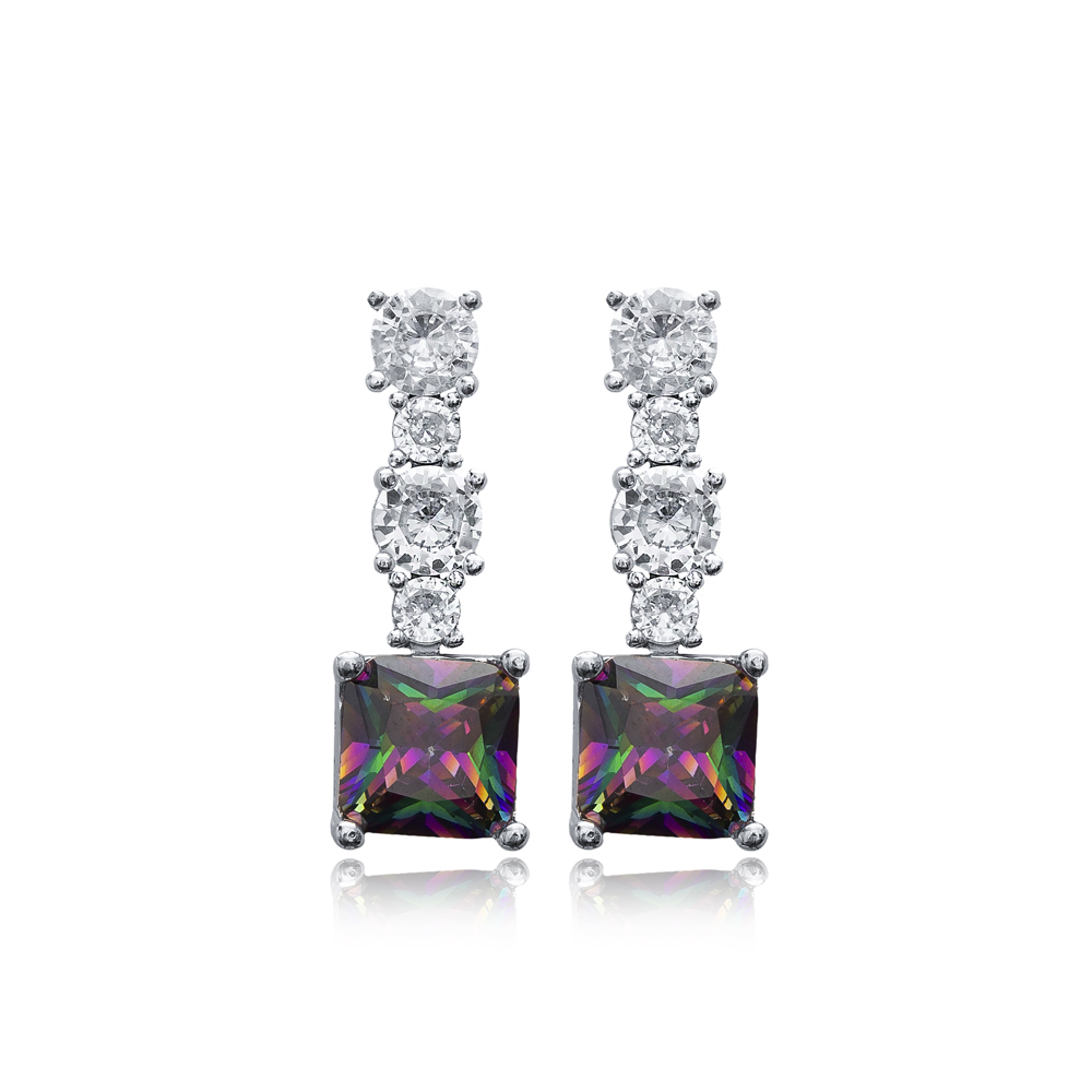 Elegant Stylish Square Amethyst CZ Stone Stud Earrings