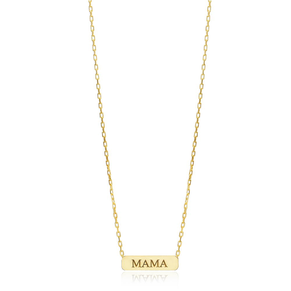 Mama Plain Tag Charm 925 Sterling Silver Necklace