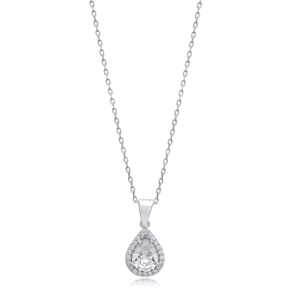 CZ Pear Design Wholesale Silver Charm Necklace Pendant