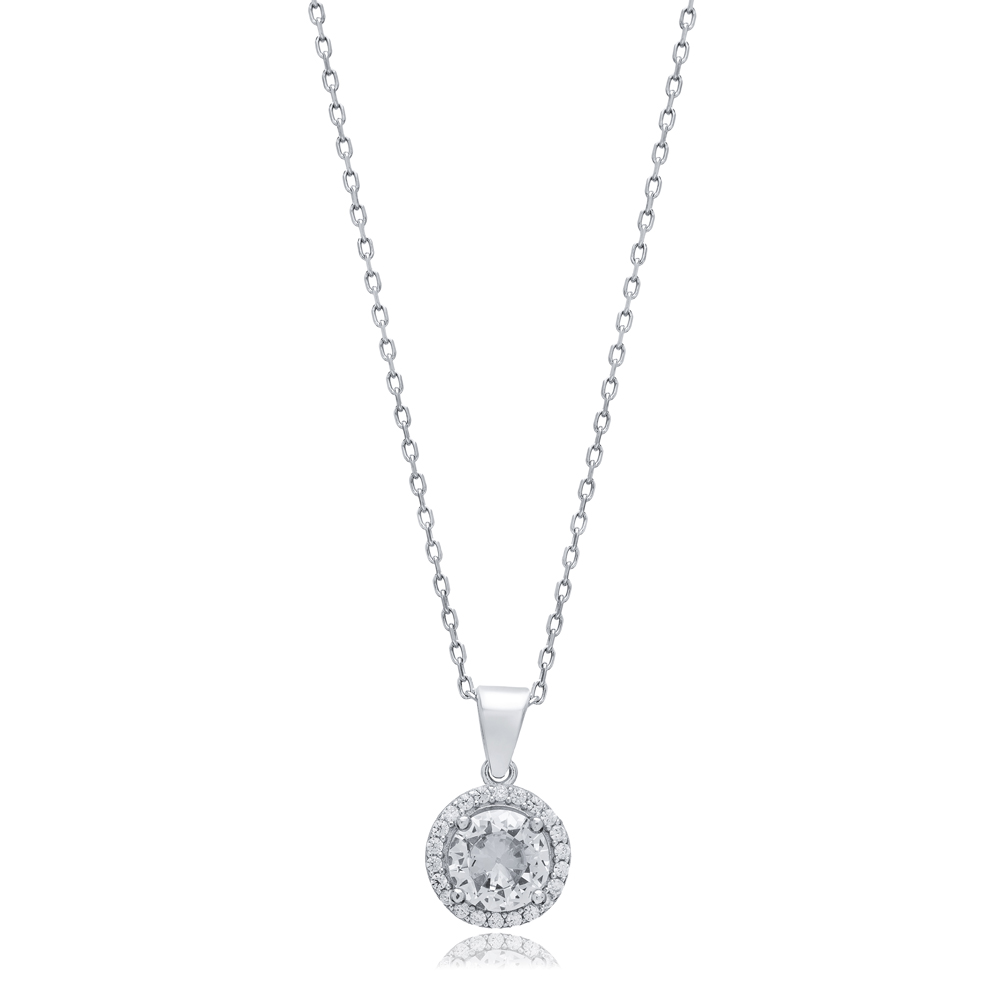 CZ Stones Round Design Wholesale Silver Charm Necklace