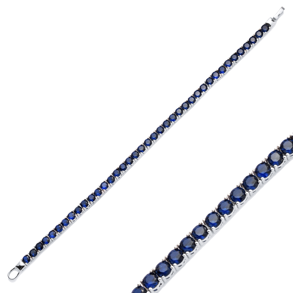 Sapphire CZ Stone 4 mm Round Shape Silver Tennis Bracelet