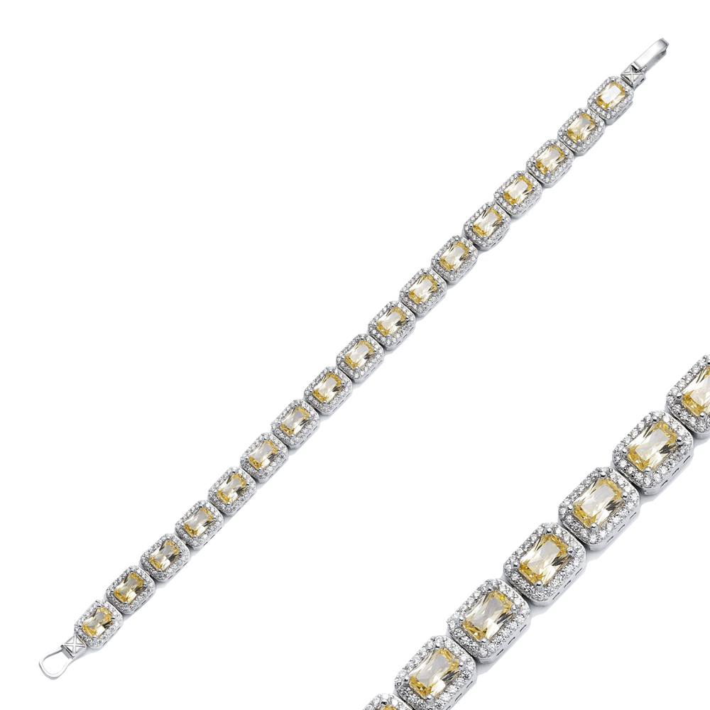 Citrine CZ Stone Baguette Design Silver Tennis Bracelet