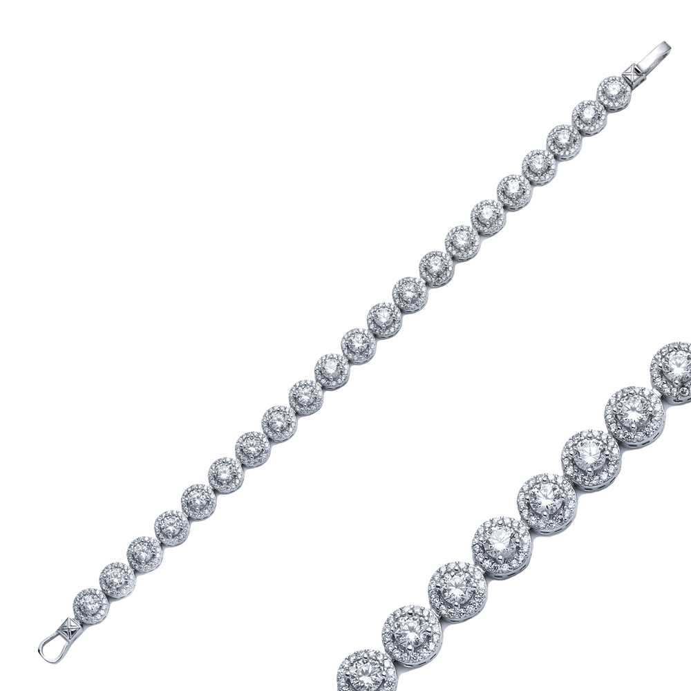 White CZ Stone Round Design Silver Tennis Bracelet