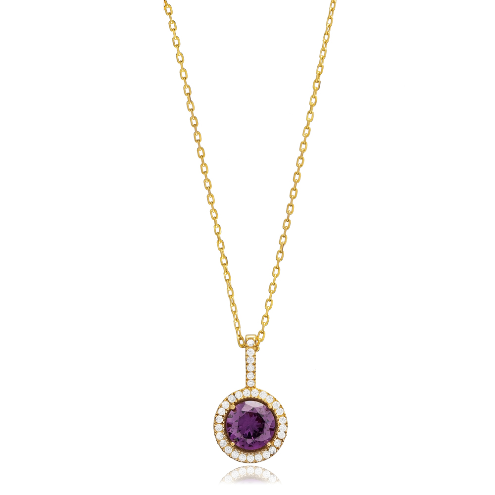 Amethyst CZ Round Shape Stone Wholesale 925 Silver Necklace