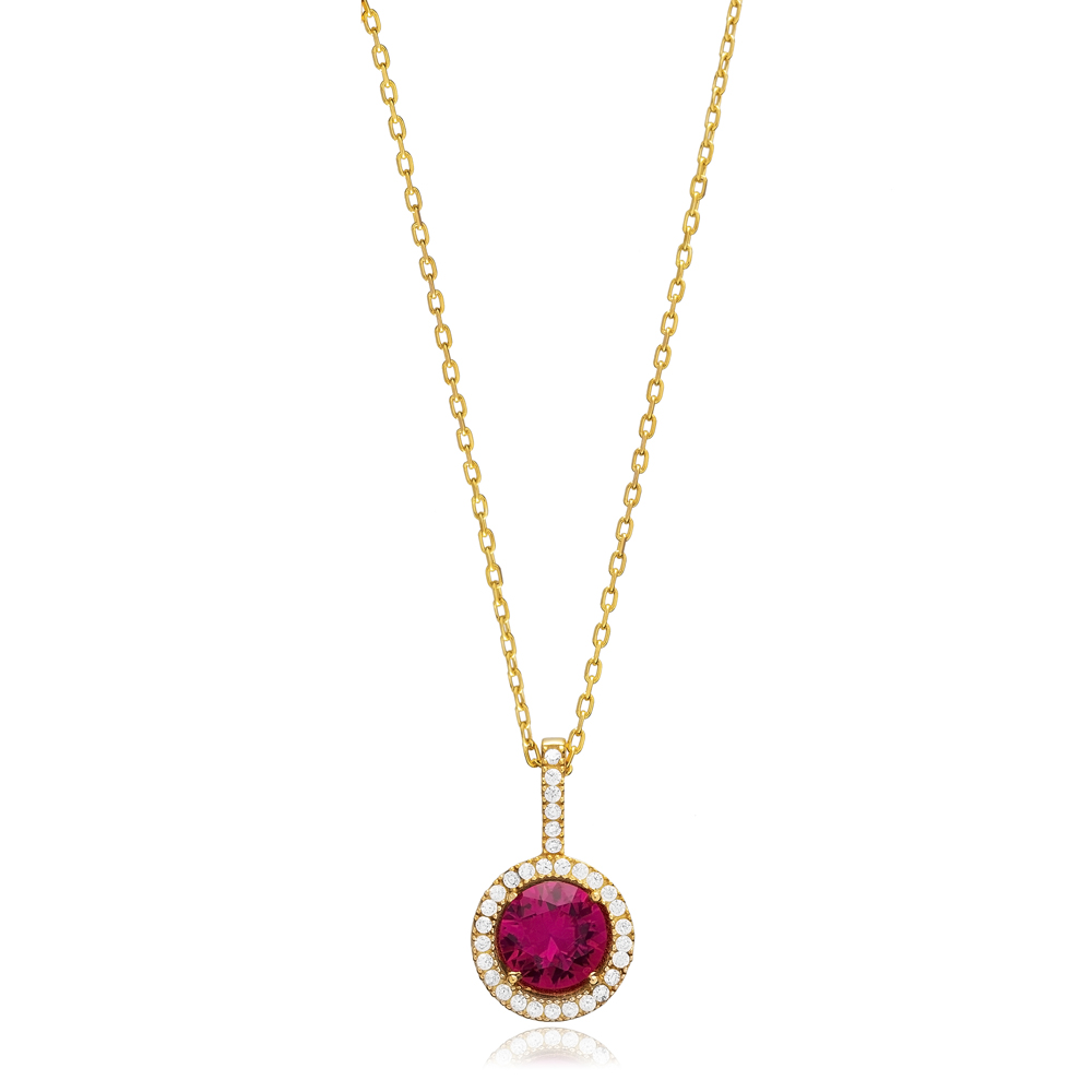 Ruby CZ Round Shape Stone Wholesale 925 Silver Necklace