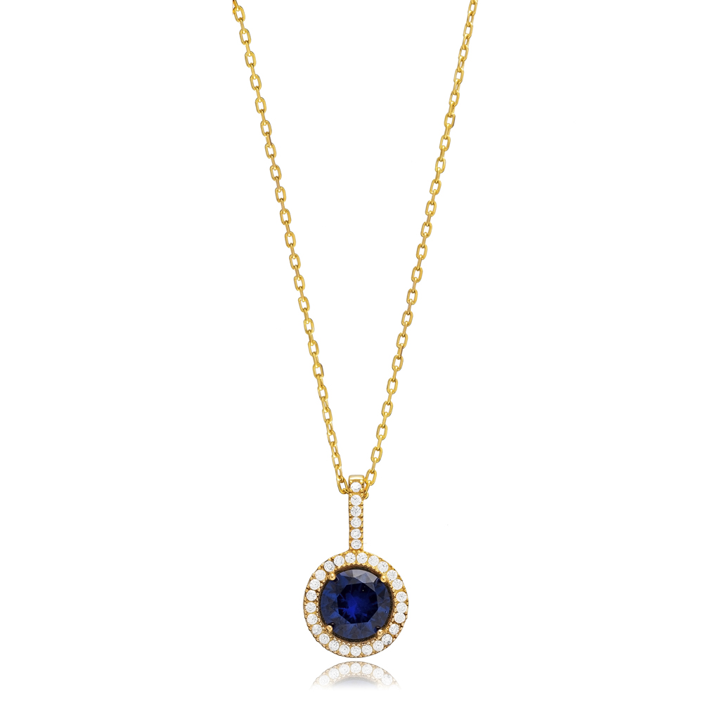 Sapphire CZ Round Shape Stone Wholesale 925 Silver Necklace