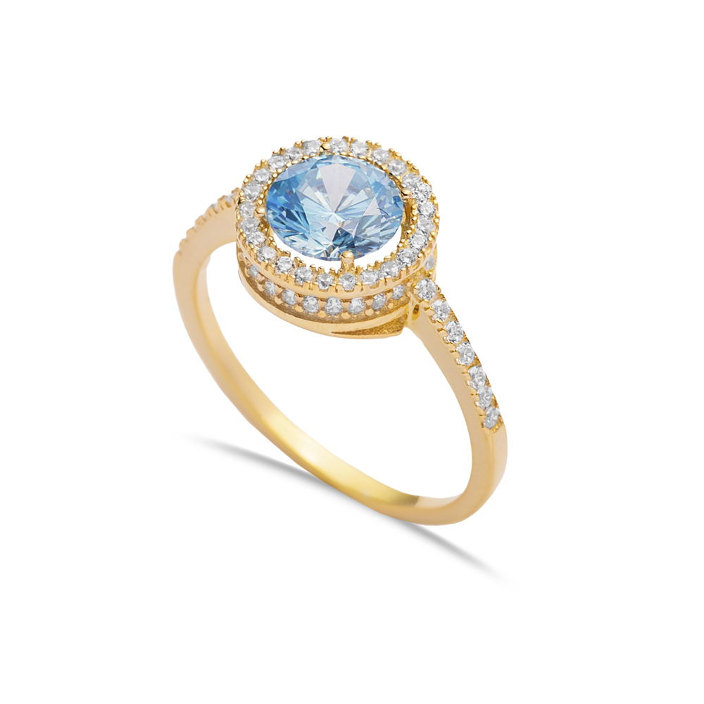 Aquamarine CZ Round Stone Wholesale 925 Silver Cluster Ring