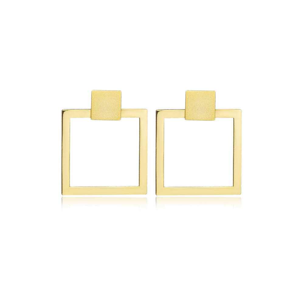 Geometric Square Shape Handmade Plain Silver Stud Earrings