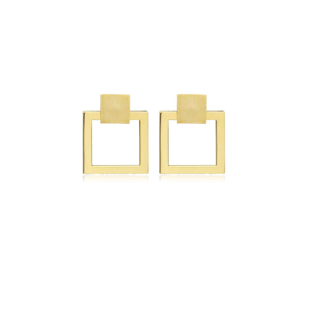 Square Design Geometric Wholesale Plain Silver Stud Earrings