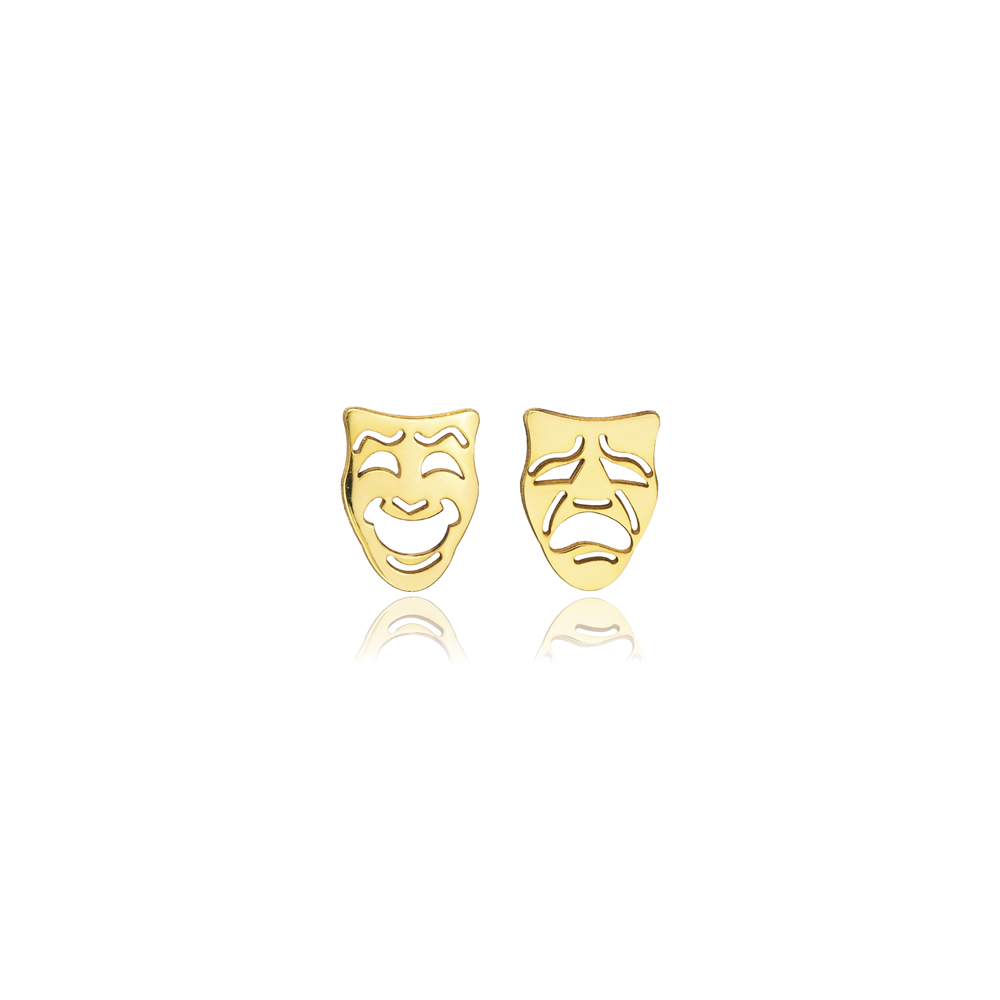Drama Mask Comedy and Tragedy Theatre Plain Silver Stud Earrings
