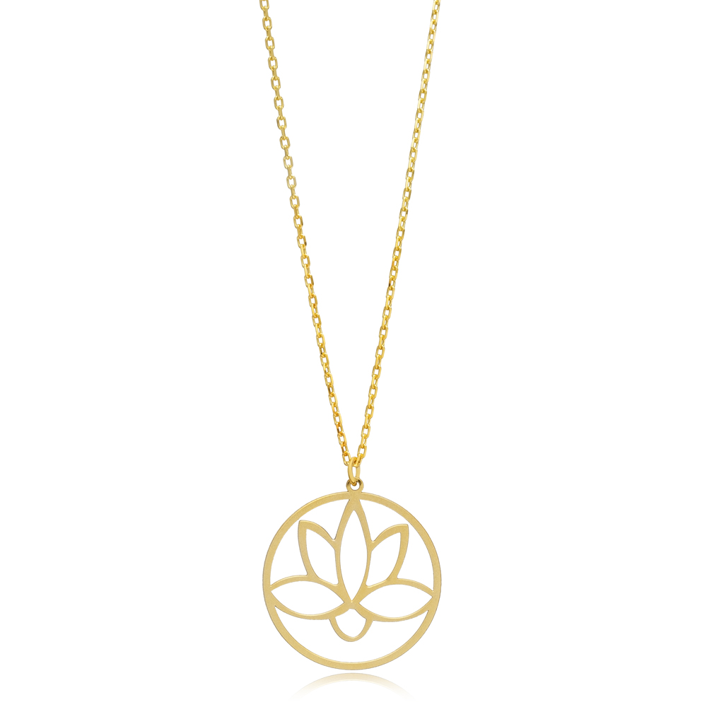 Elegant Flower Lotus Plain Silver Charm Pendant Neckace