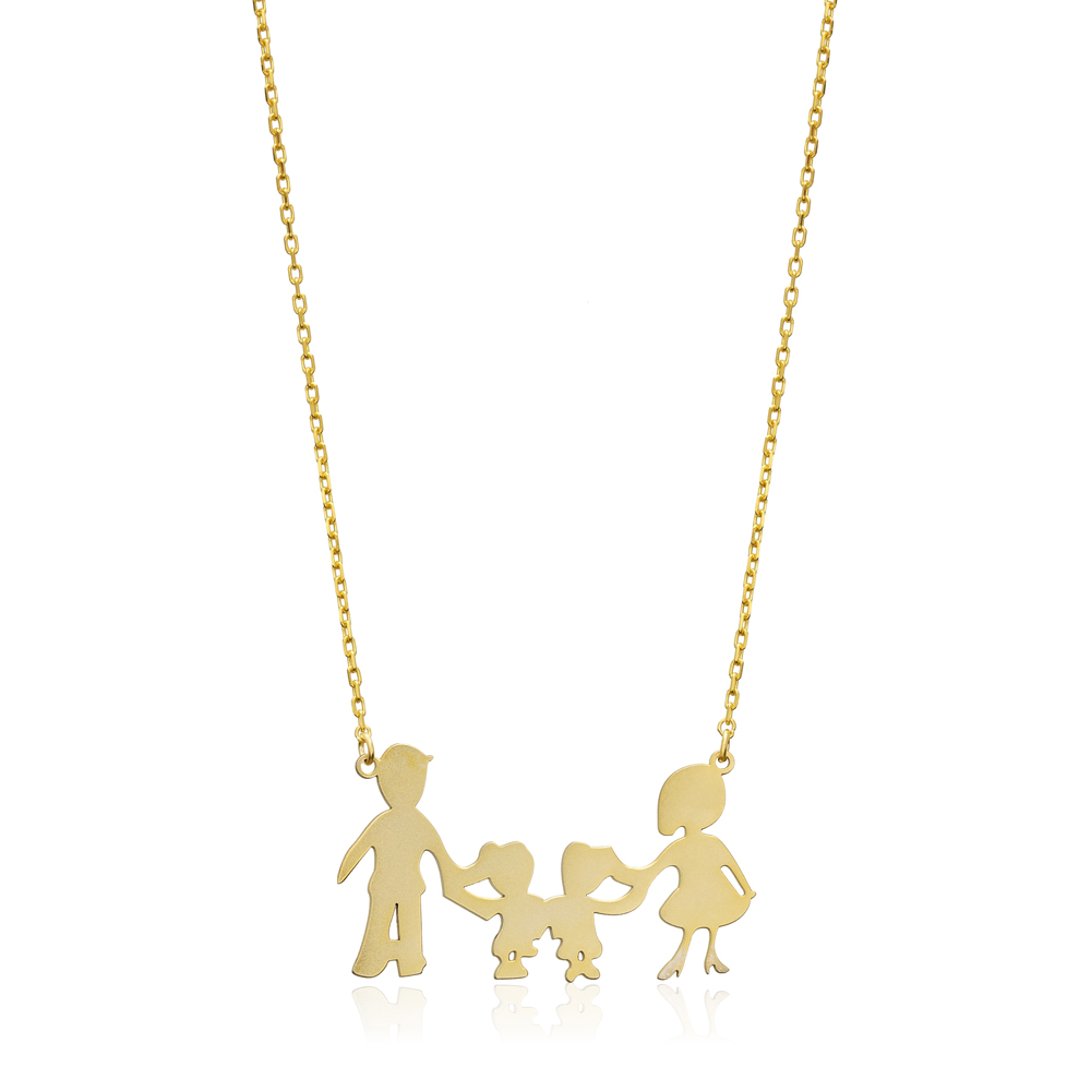 Family Mother Father Kids Charm Plain Silver Necklace