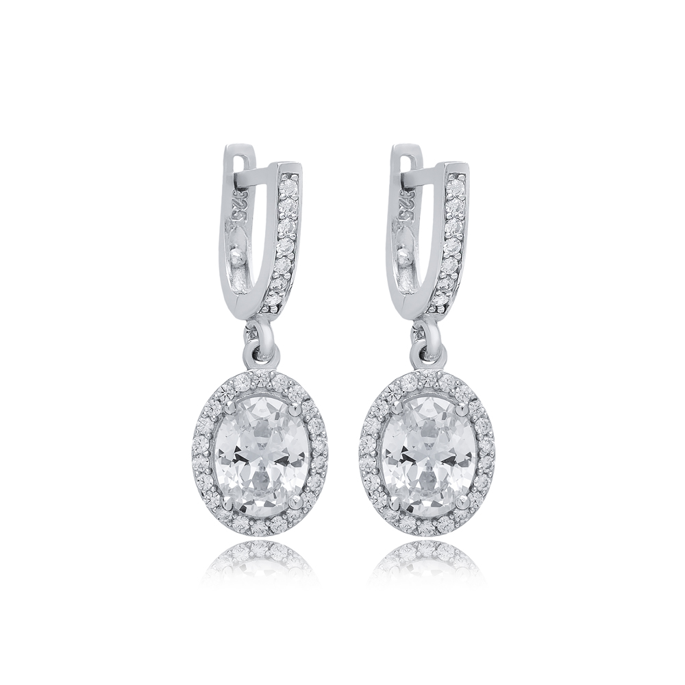 Oval CZ Stones Dangle Earrings Wholesale 925 Silver Jewelry