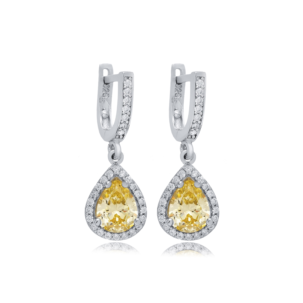 Pear Design Citrine CZ Wholesale 925 Silver Dangle Earrings